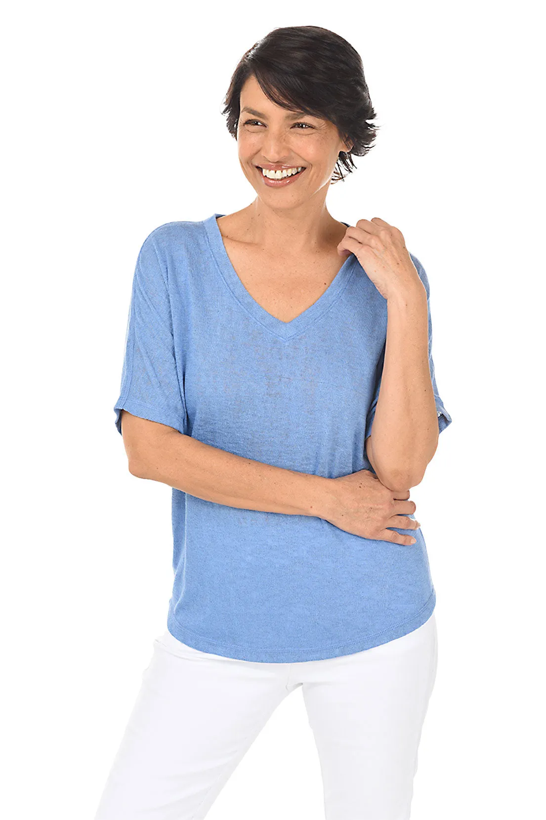 Lightweight V-Neck Short Sleeve Sweater