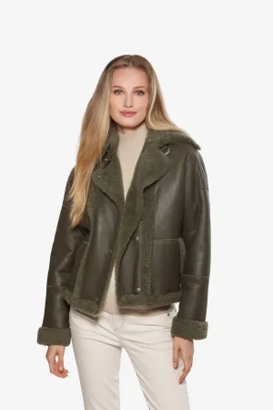 Linda Richards Cropped Merino Lamb and Leather Jacket WB-883 | Sage