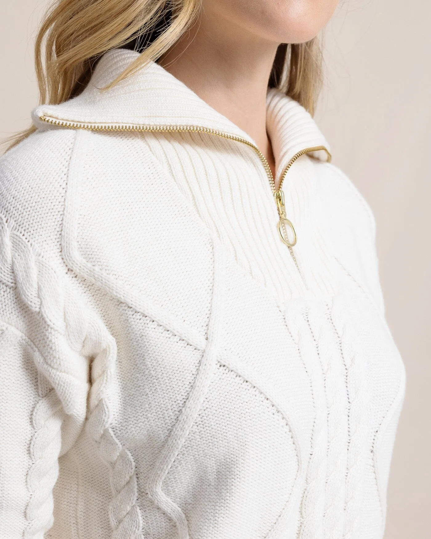 Marta Cable Knit Quarter Zip Sweater