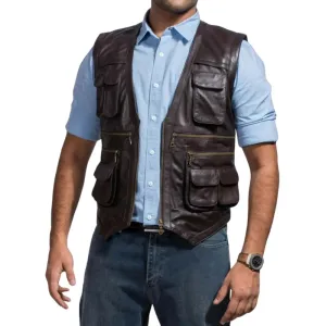 Mens Brown Leather Safari Jungle Vest