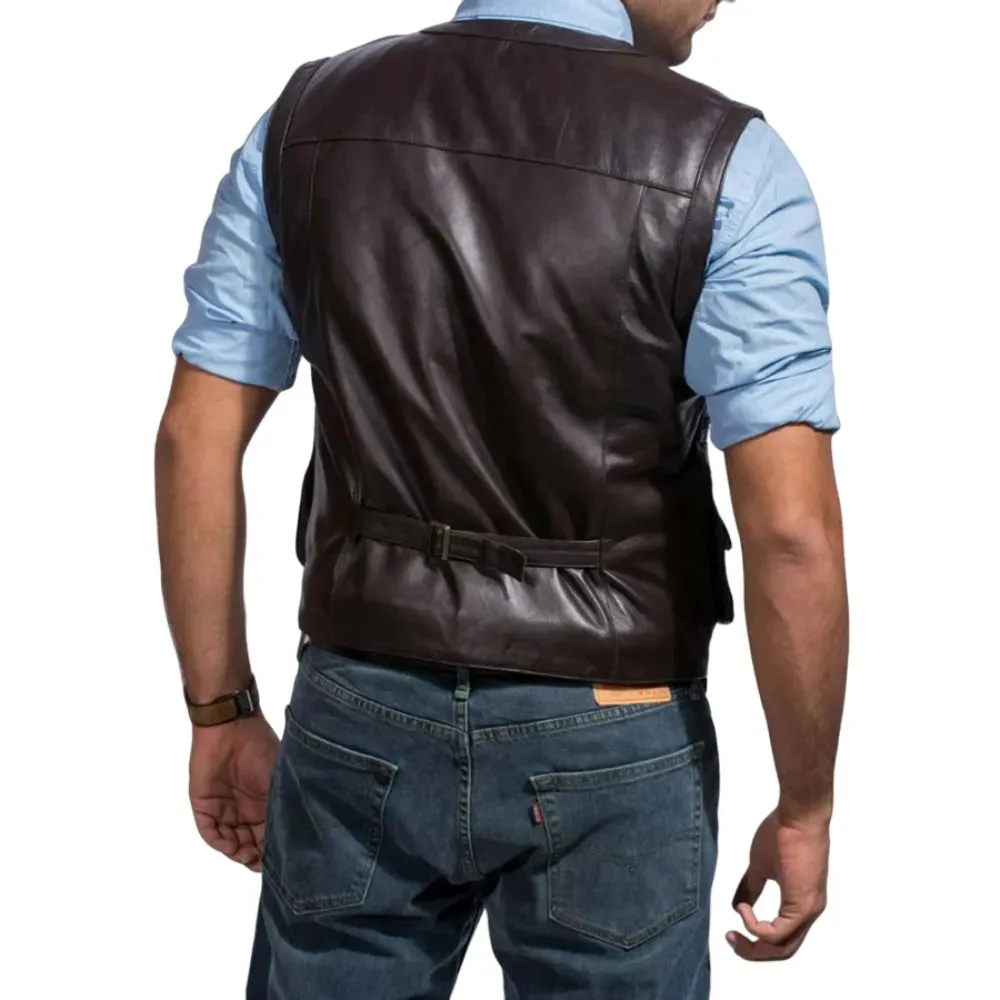 Mens Brown Leather Safari Jungle Vest