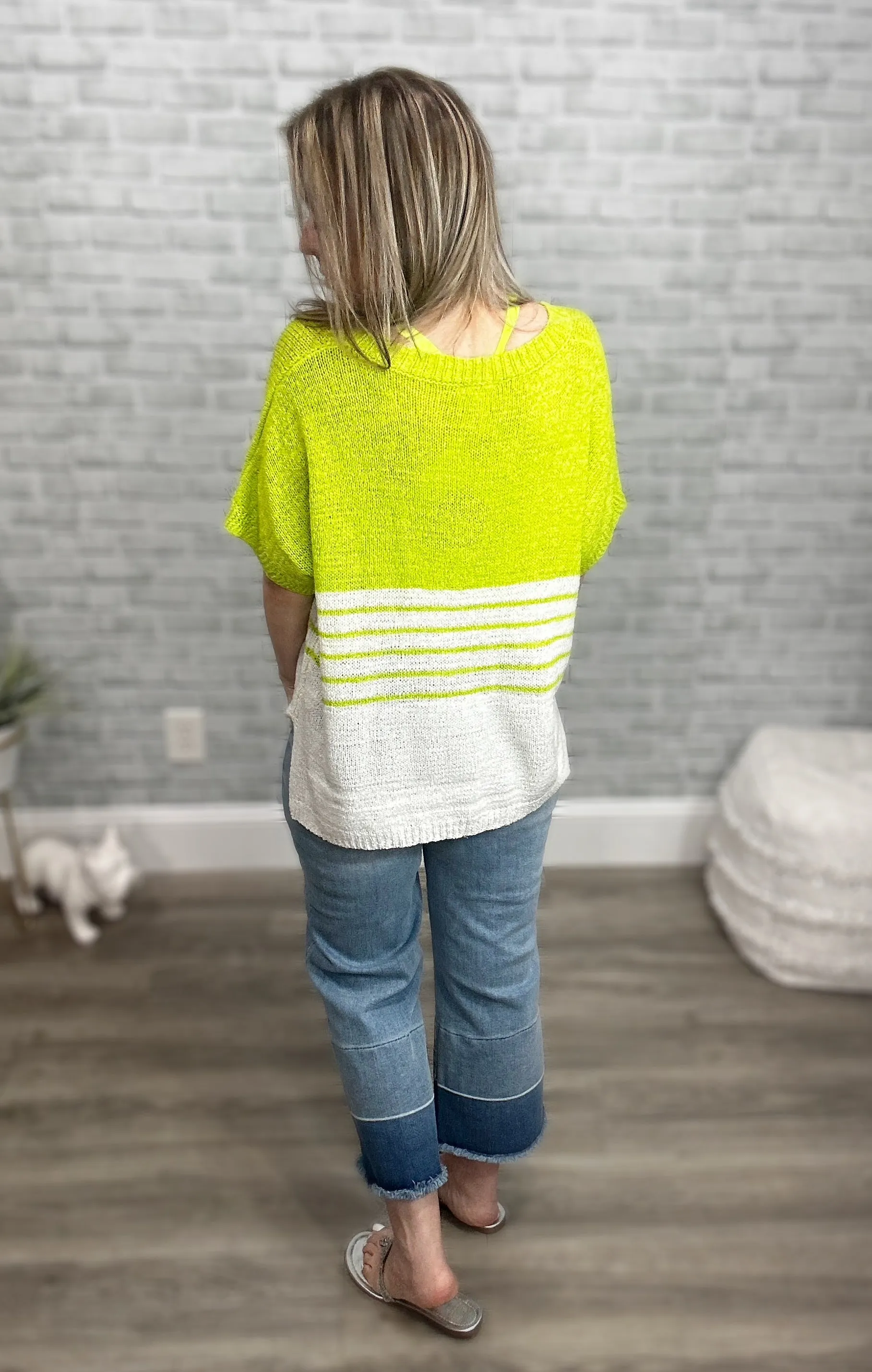 Neon Green & White Lightweight Summer Sweater