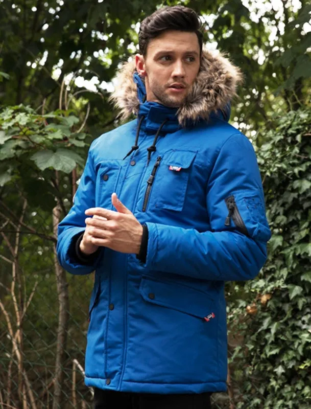 Nicklas Utility Parka Coat with Faux Fur Lined Hood in Olympian Blue - Tokyo Laundry