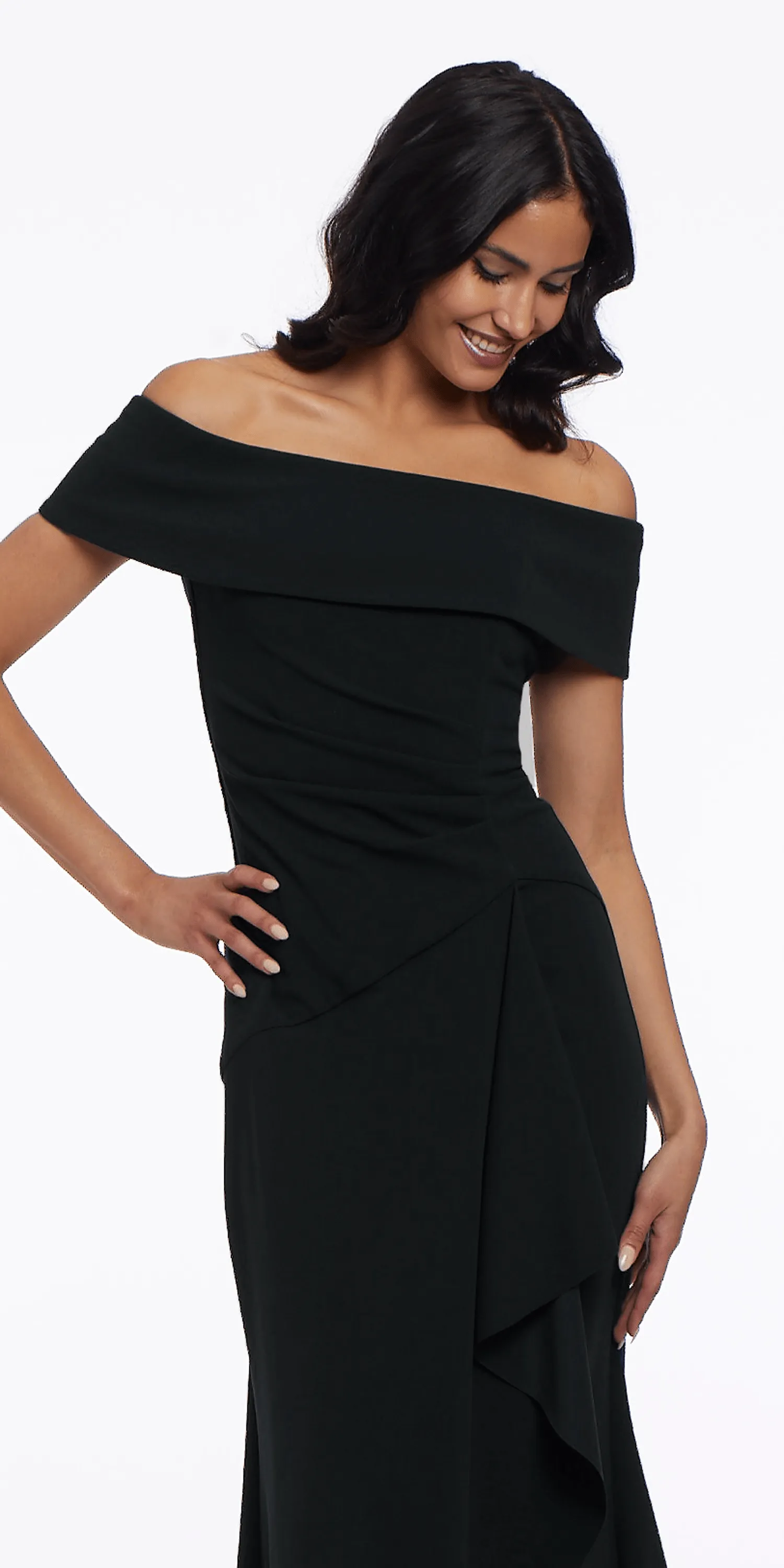 Off the Shoulder Crepe Dress with Side Drape