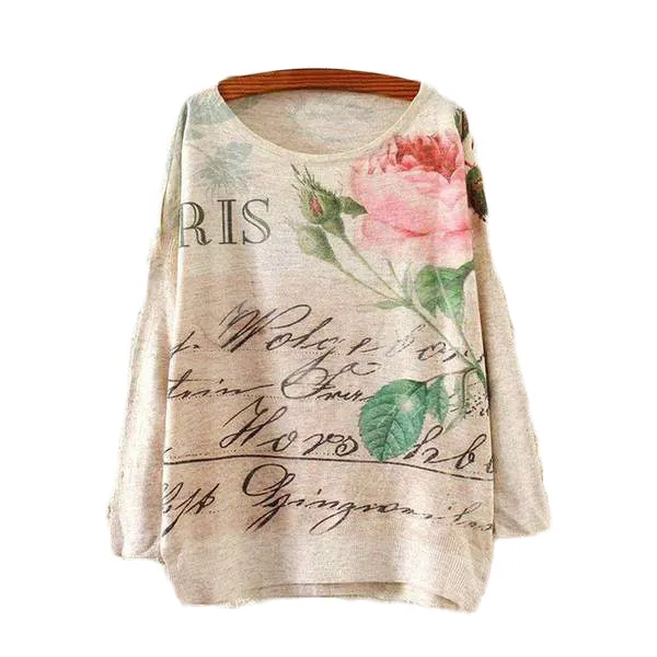 Paris Letters Printed Knitted Long Sleeve