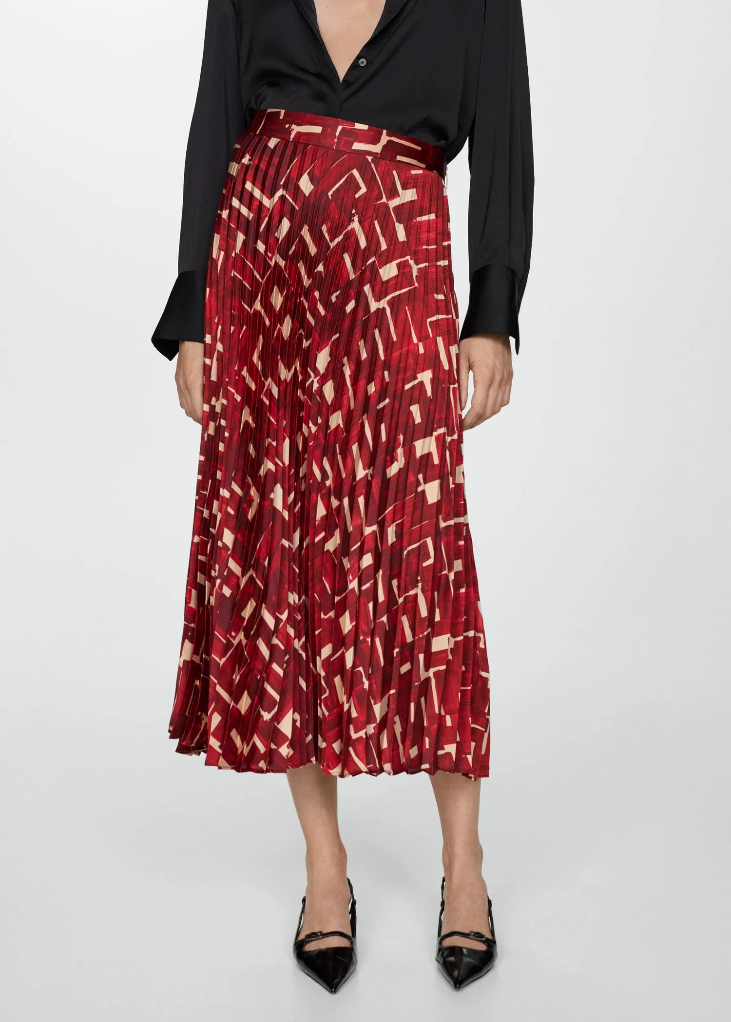 Printed pleated skirt - Dark Red