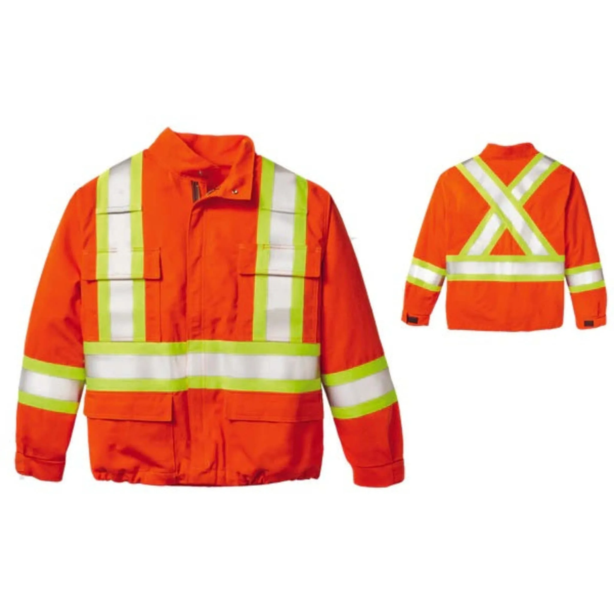 Rasco Men's Hi Vis Work Jacket FR7005 CSA - 9 oz Westex UltraSoft® HRC 2 Flame Resistant Unlined Bomber Reflective Safety Coat | Sizes: S-5XL