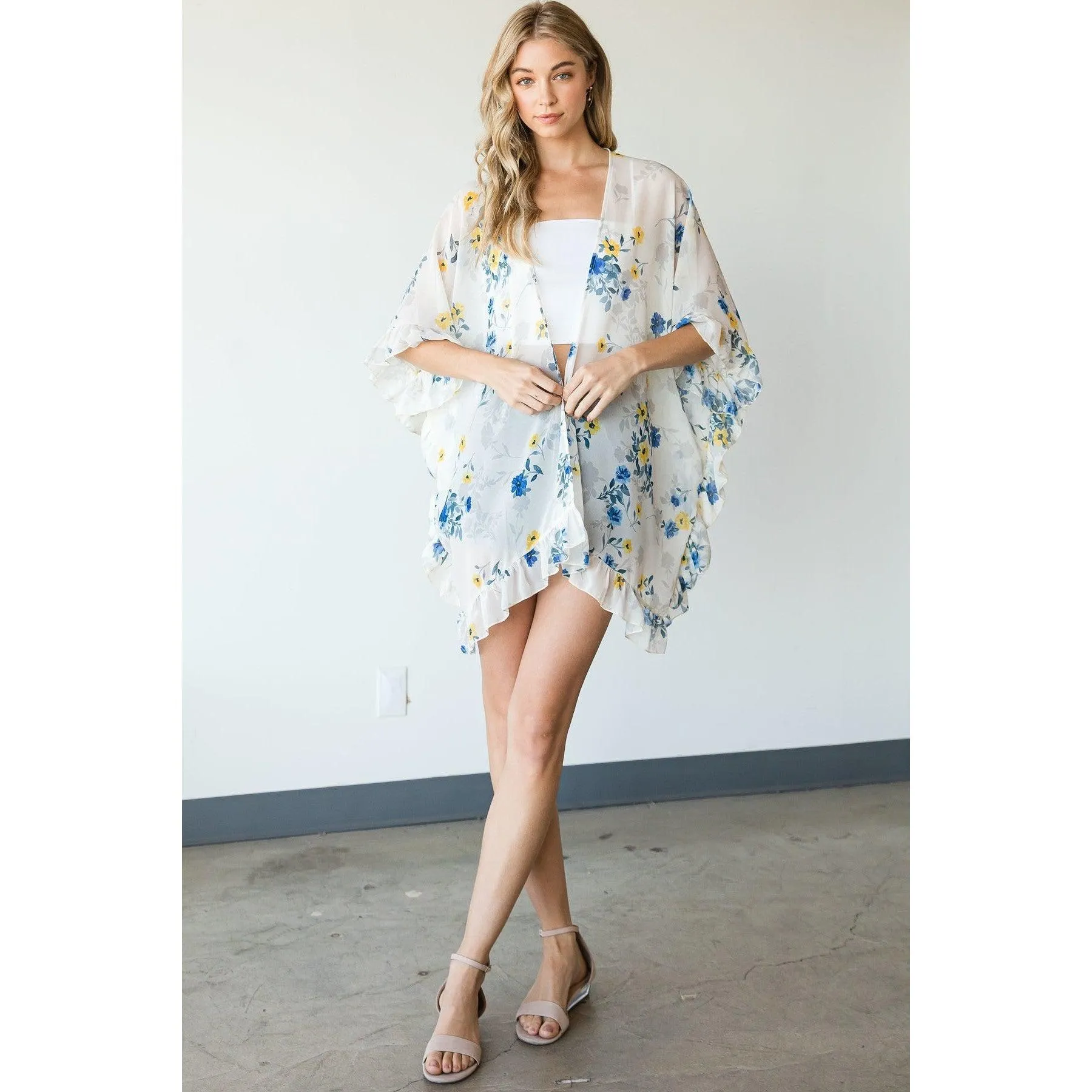 Ruffle Trim Lightweight Kimono