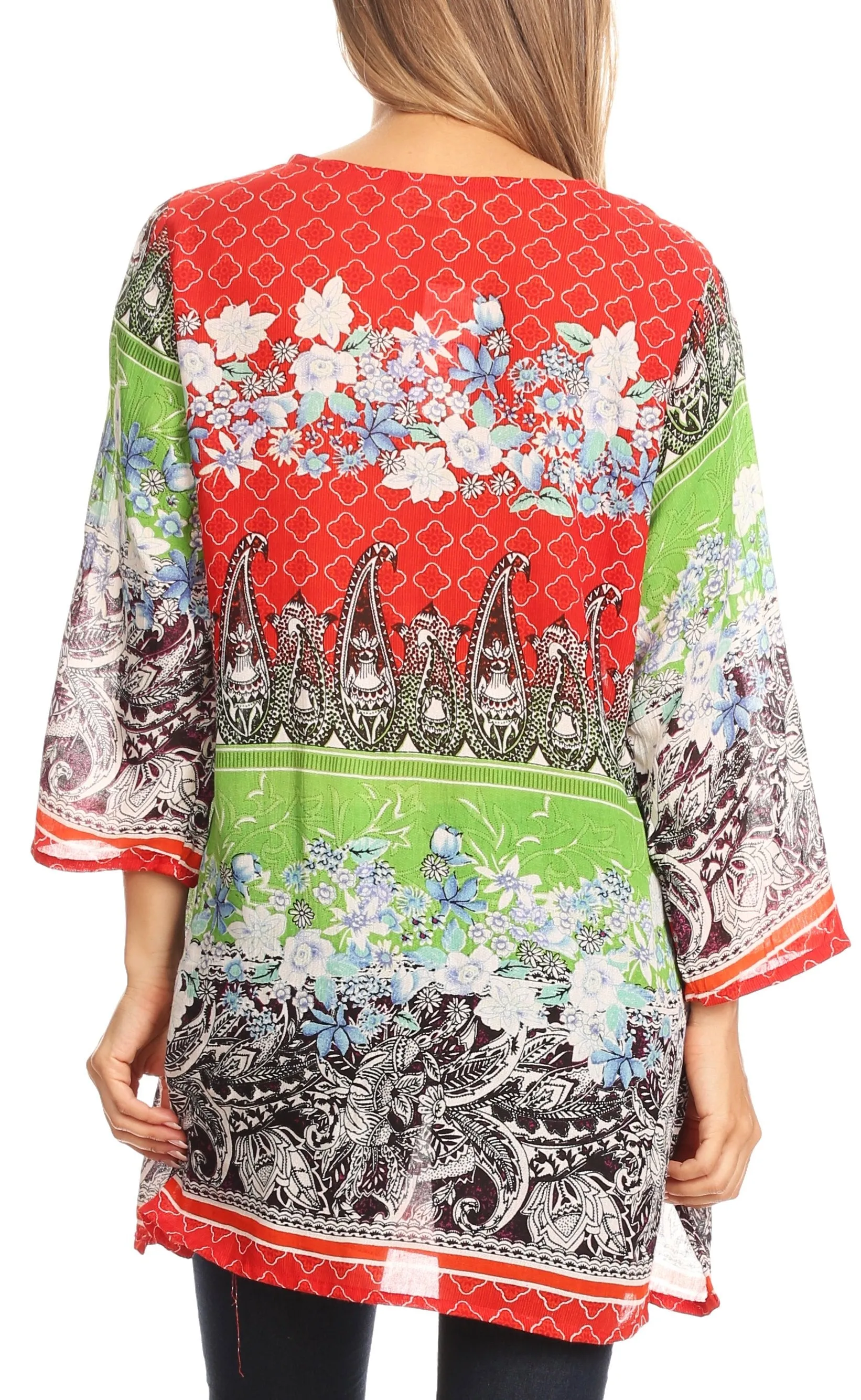 Sakkas Caterina Boho Lightweight Casual Embroidered Floral Tunic  / Blouse Top