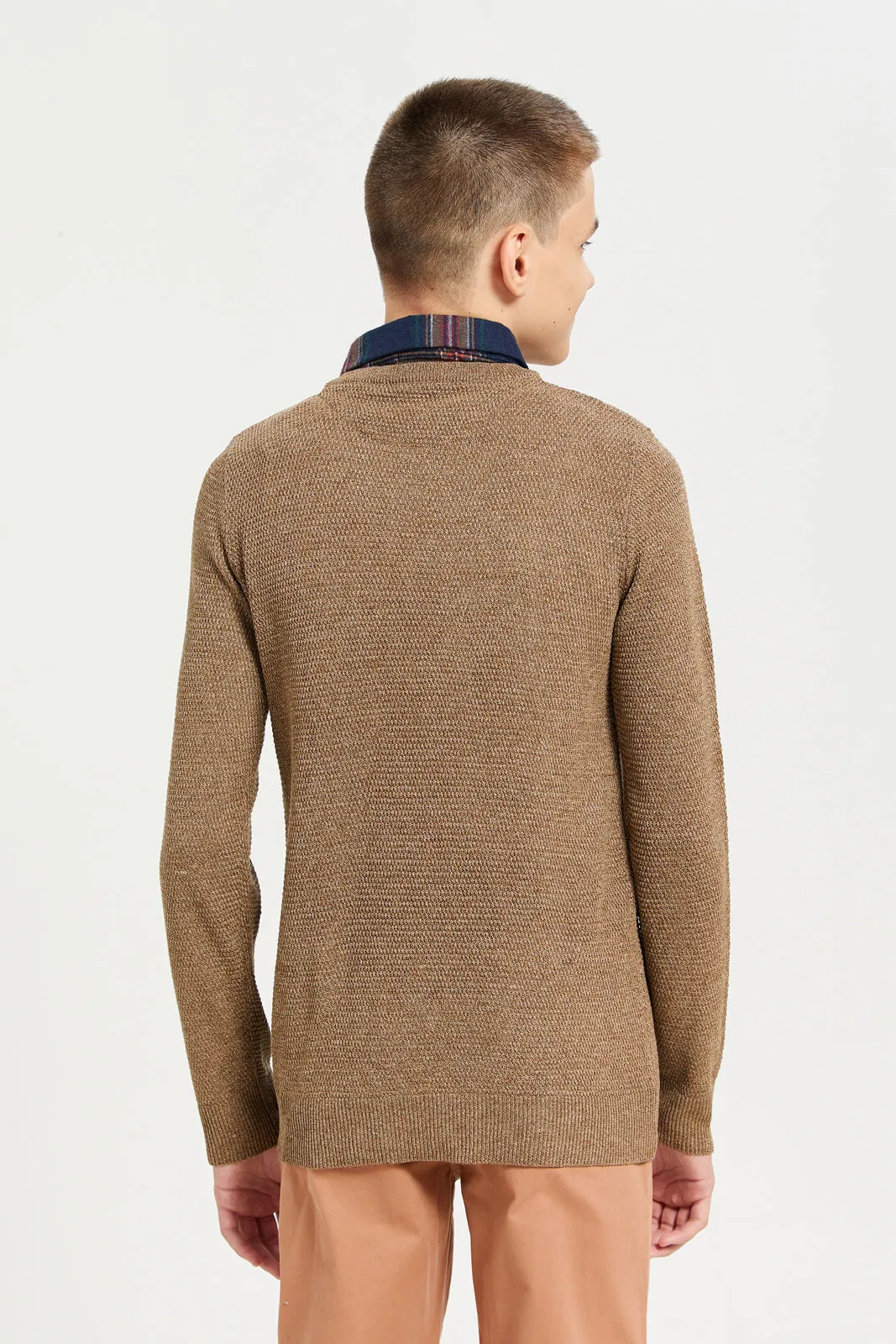 Senior Boys Beige Collared Sweater