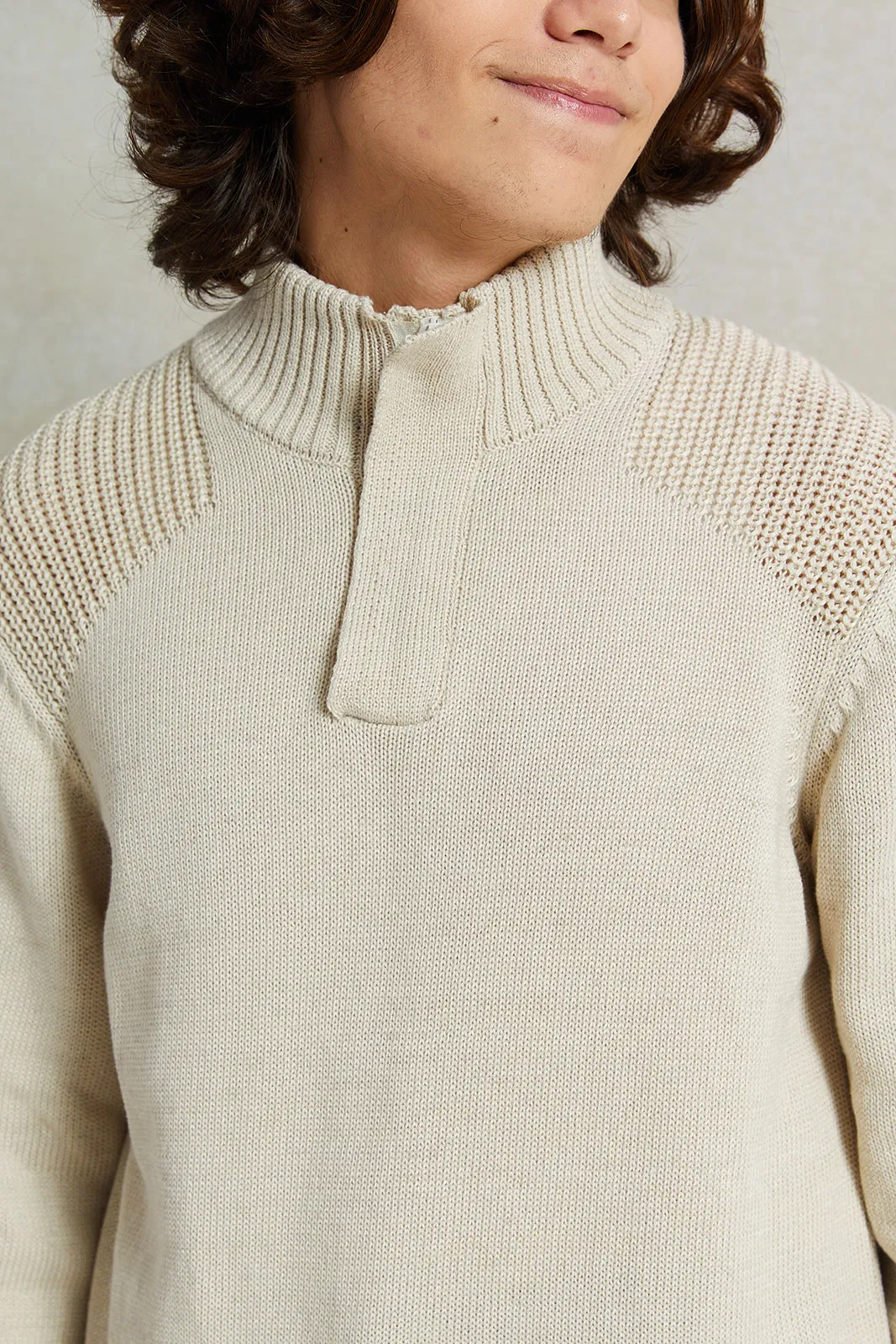 Senior Boys Cream High-Neck Sweater