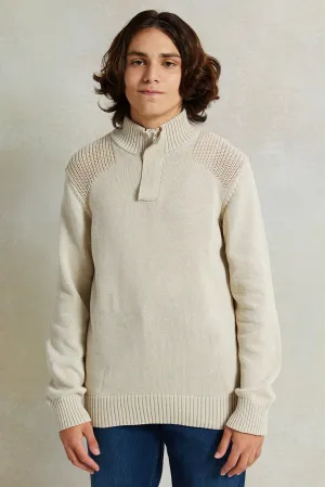 Senior Boys Cream High-Neck Sweater