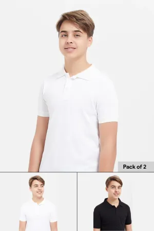 Senior Boys White And Black Polo Shirts Set (Pack Of 2)