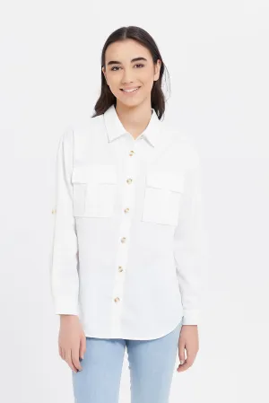 Senior Girls White Roll-Up Sleeve Shirts