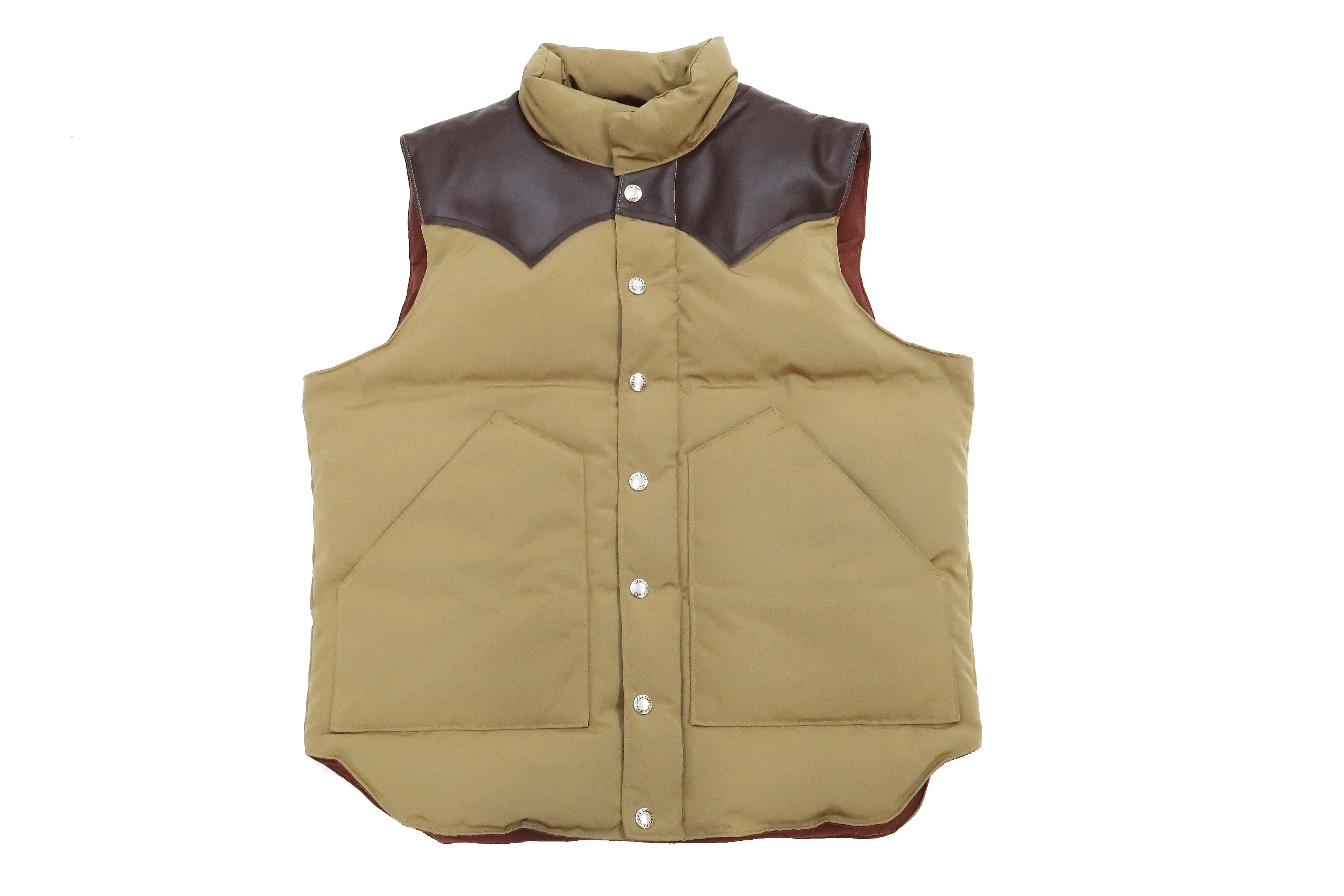 Sugar Cane Down Vest with Leather Yoke Panel Men's Winter Outerwear Vest SC15222 133 Beige/Brown