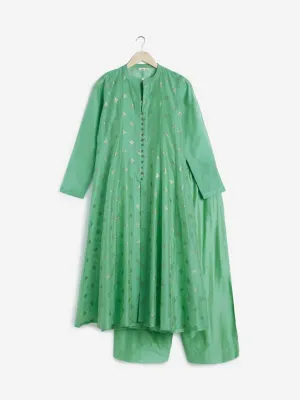 Vark Green A-Line Kurta, Inner And Palazzos Set