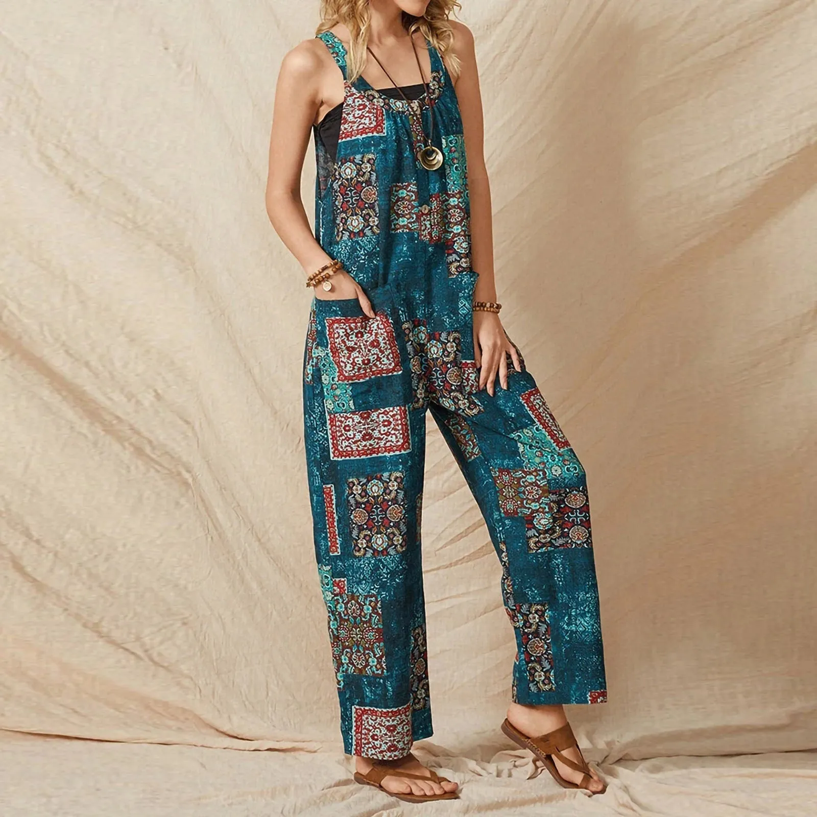 Vintage Casual Cotton Linen Jumpsuit