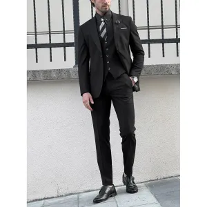 Wiaofellas  -  Black Peak Lapel One Button Men Suits 3 Piece Elegant Solid Prom Wedding Groom Tuxedo Smart Casual Suit (Blazer Vest Pants)