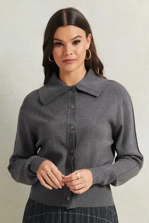 Women Charcoal Collared Cardigan