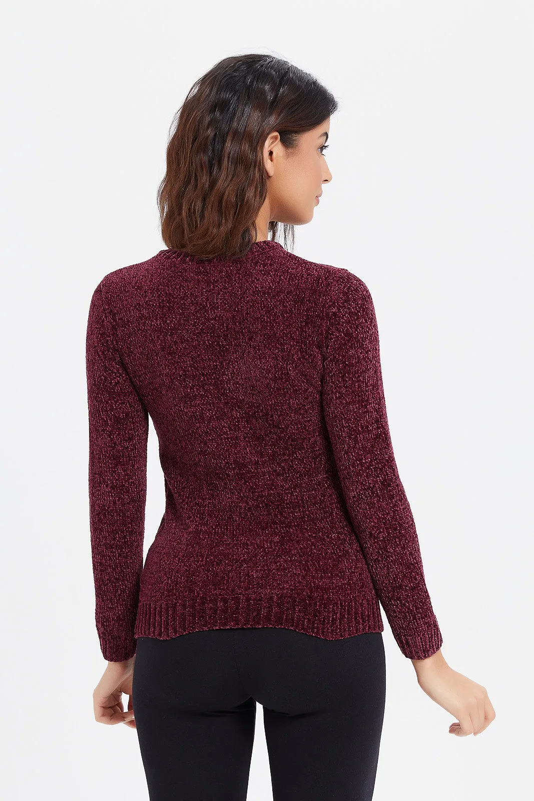 Women Purple Chenille Pullover