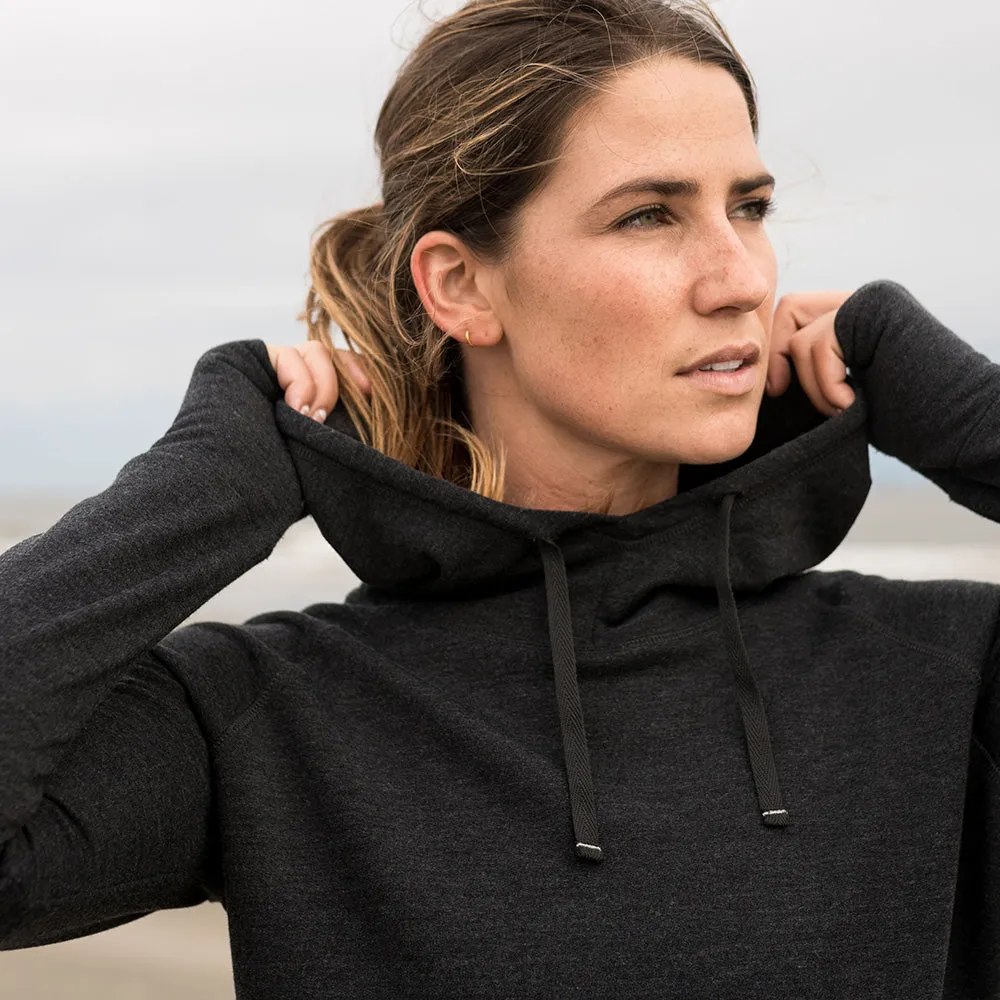 Women's Bamboo Lightweight Fleece Pullover Hoodie - Heather Black