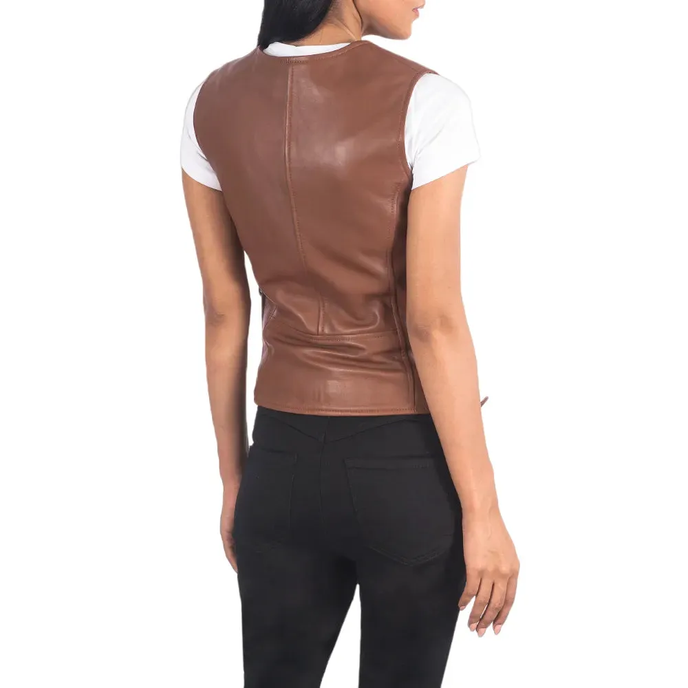 Womens Brown Leather Biker Vest