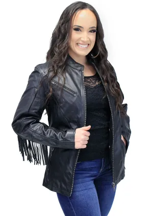 Women's Fringe Leather Jacket with Vents #L704GZRFK