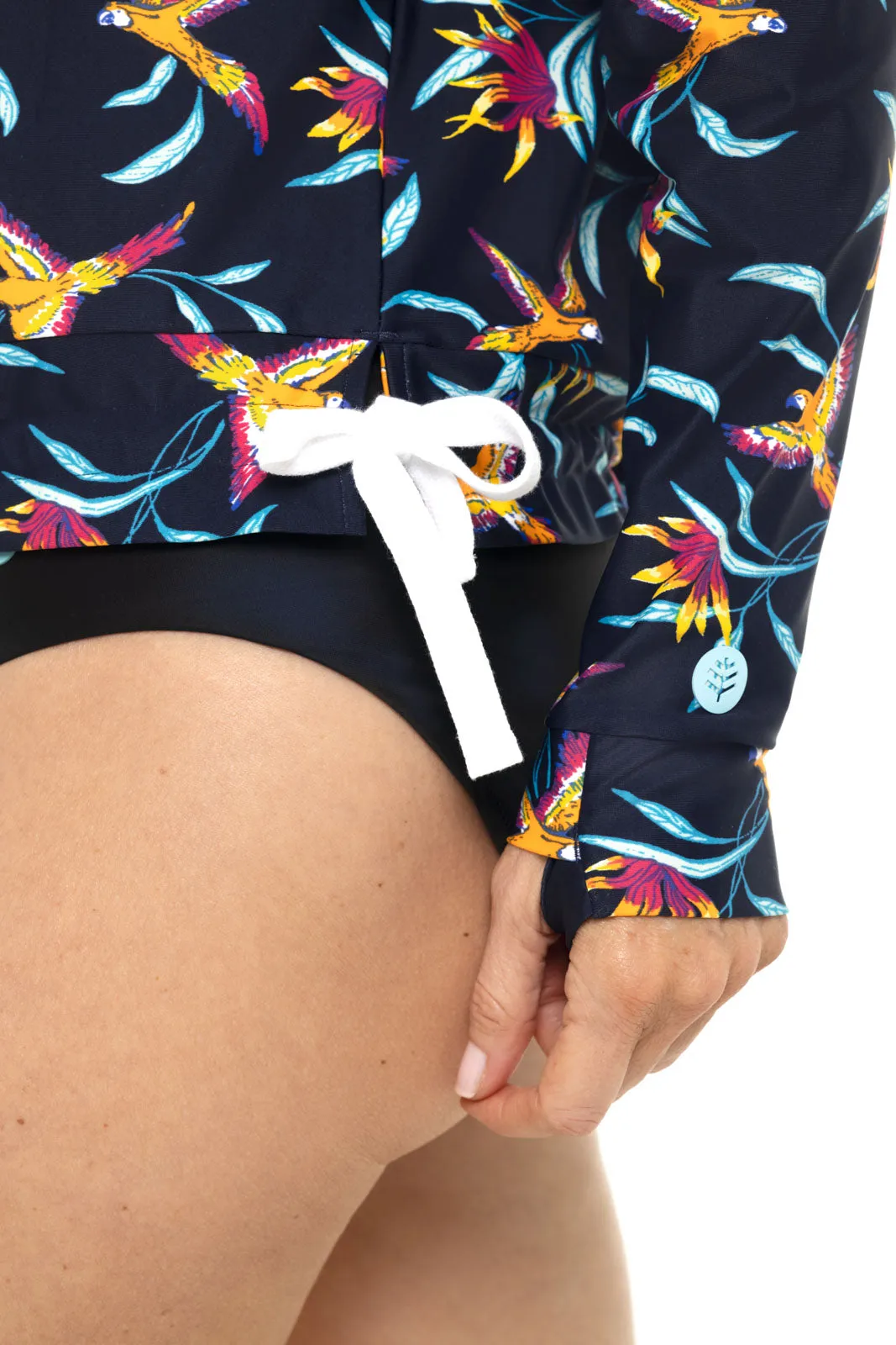 Women's Waikal Swim Hoodie  |  Navy Birds of Paradise