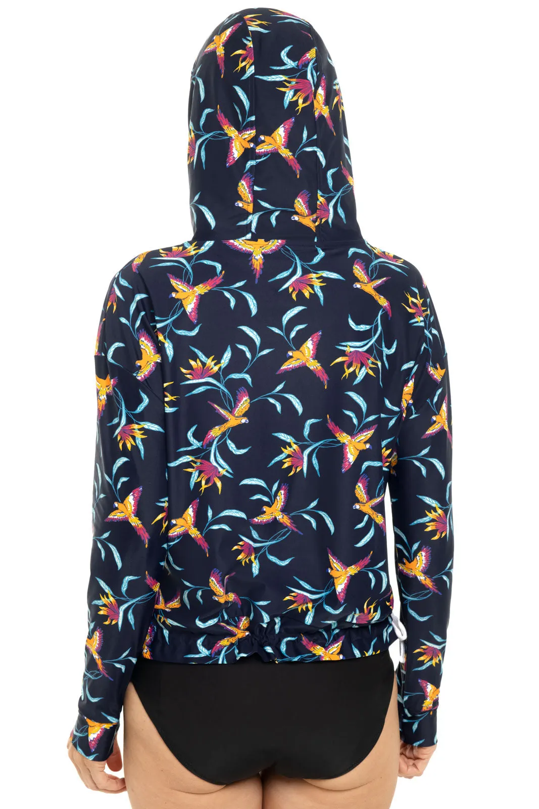 Women's Waikal Swim Hoodie  |  Navy Birds of Paradise