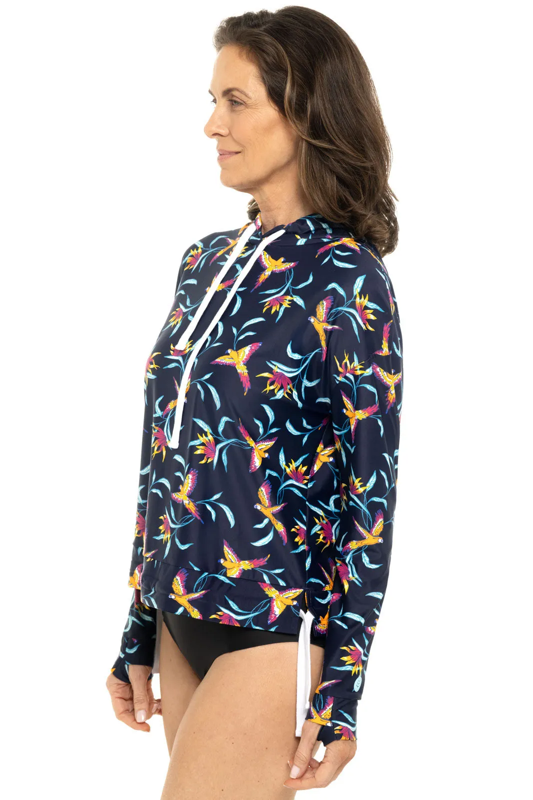 Women's Waikal Swim Hoodie  |  Navy Birds of Paradise