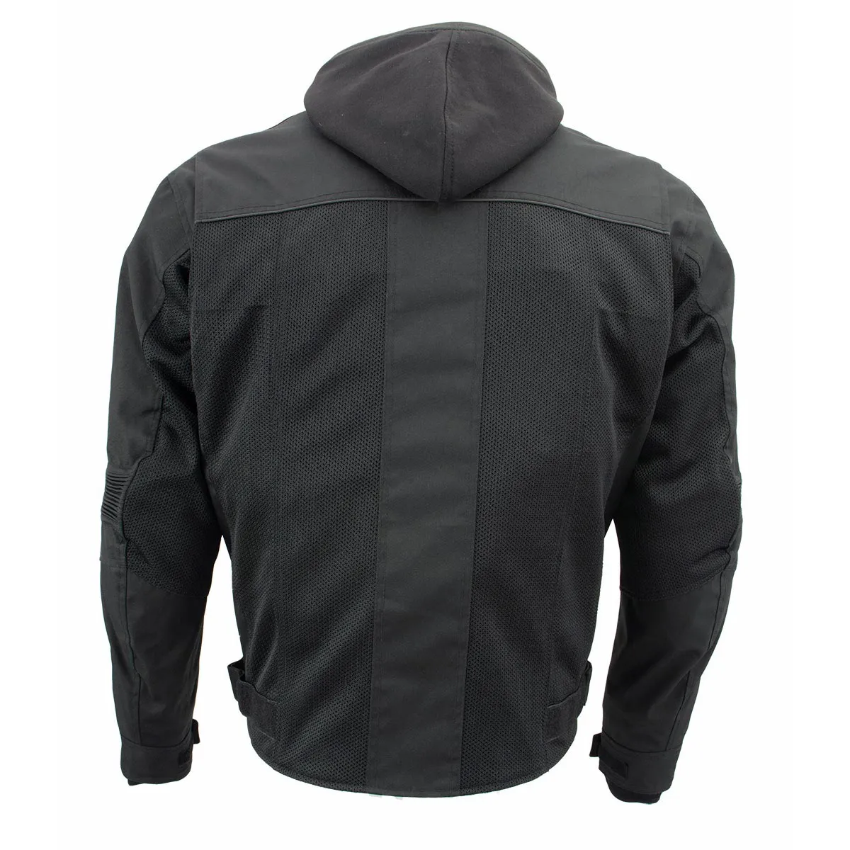 Xelement B91033 Men's 'Requiem' Black Mesh Jacket with X-Armor and Removable Hoodie