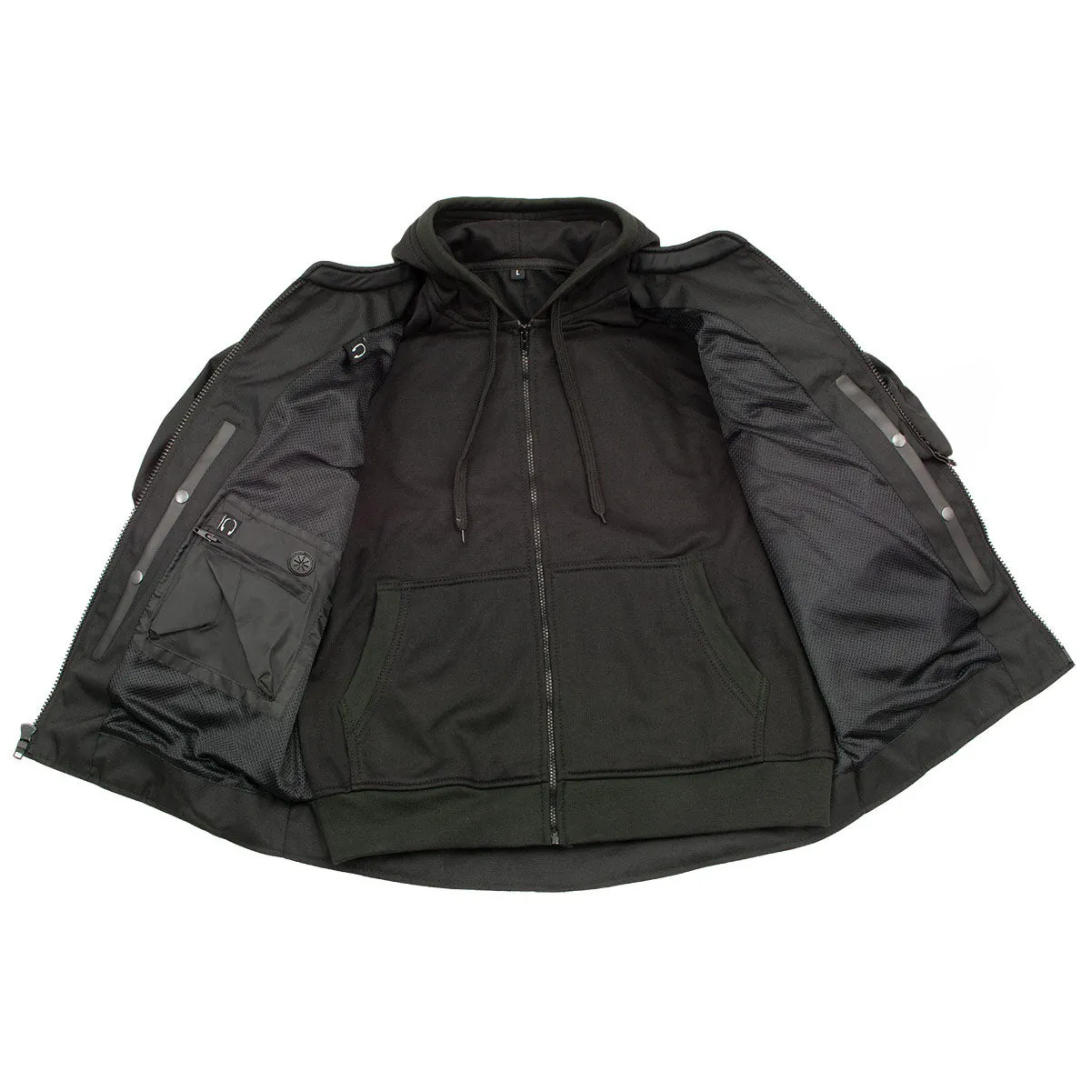 Xelement B91033 Men's 'Requiem' Black Mesh Jacket with X-Armor and Removable Hoodie