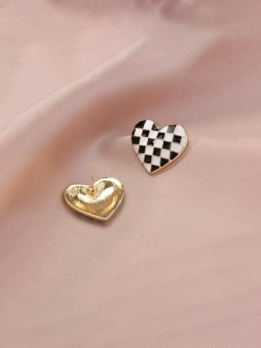 Yellow Chimes Earrings For Women Black and White Heart Shaped Stud Earrings For Women and Girls