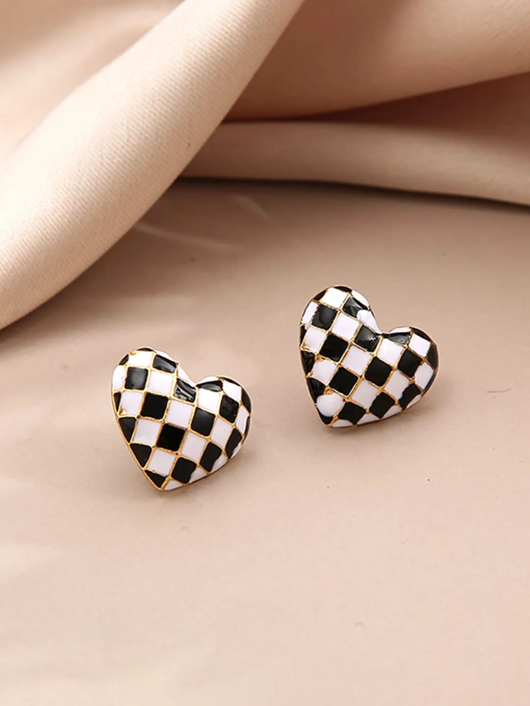 Yellow Chimes Earrings For Women Black and White Heart Shaped Stud Earrings For Women and Girls