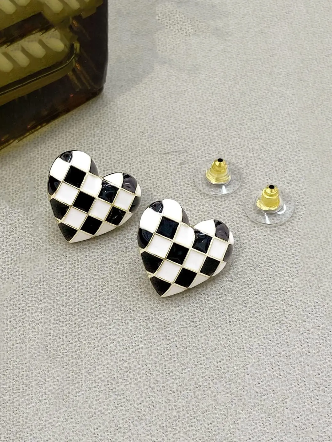 Yellow Chimes Earrings For Women Black and White Heart Shaped Stud Earrings For Women and Girls