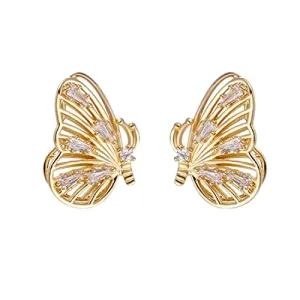 Yellow Chimes Earrings For Women Gold Tone Butterfly Crystal Studded Drop Earrings For Women and Girls