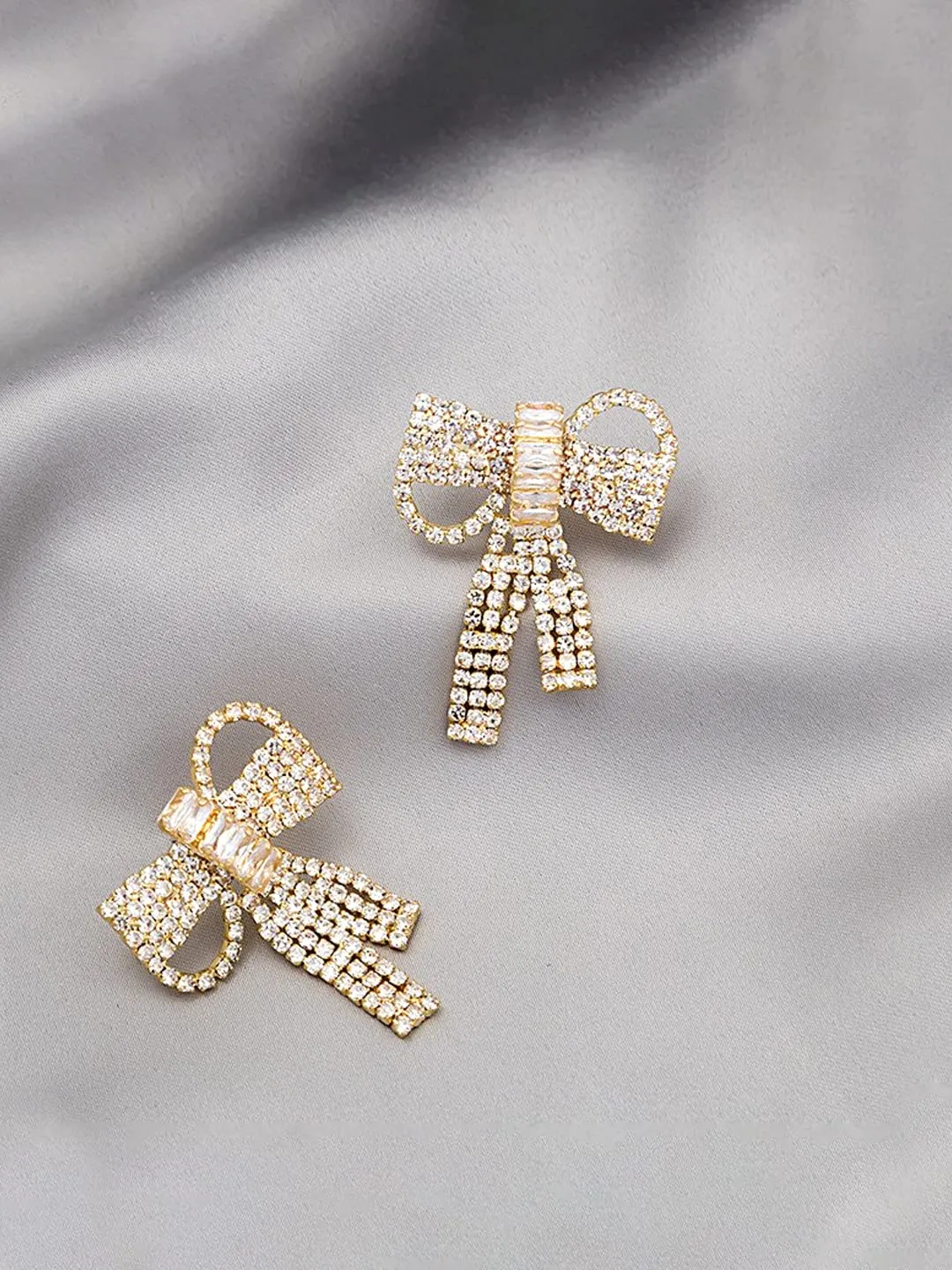 Yellow Chimes Earrings For Women Gold Tone Sparkling Crystal Studded Bow Knot Shape Drop Earrings For Women and Girls