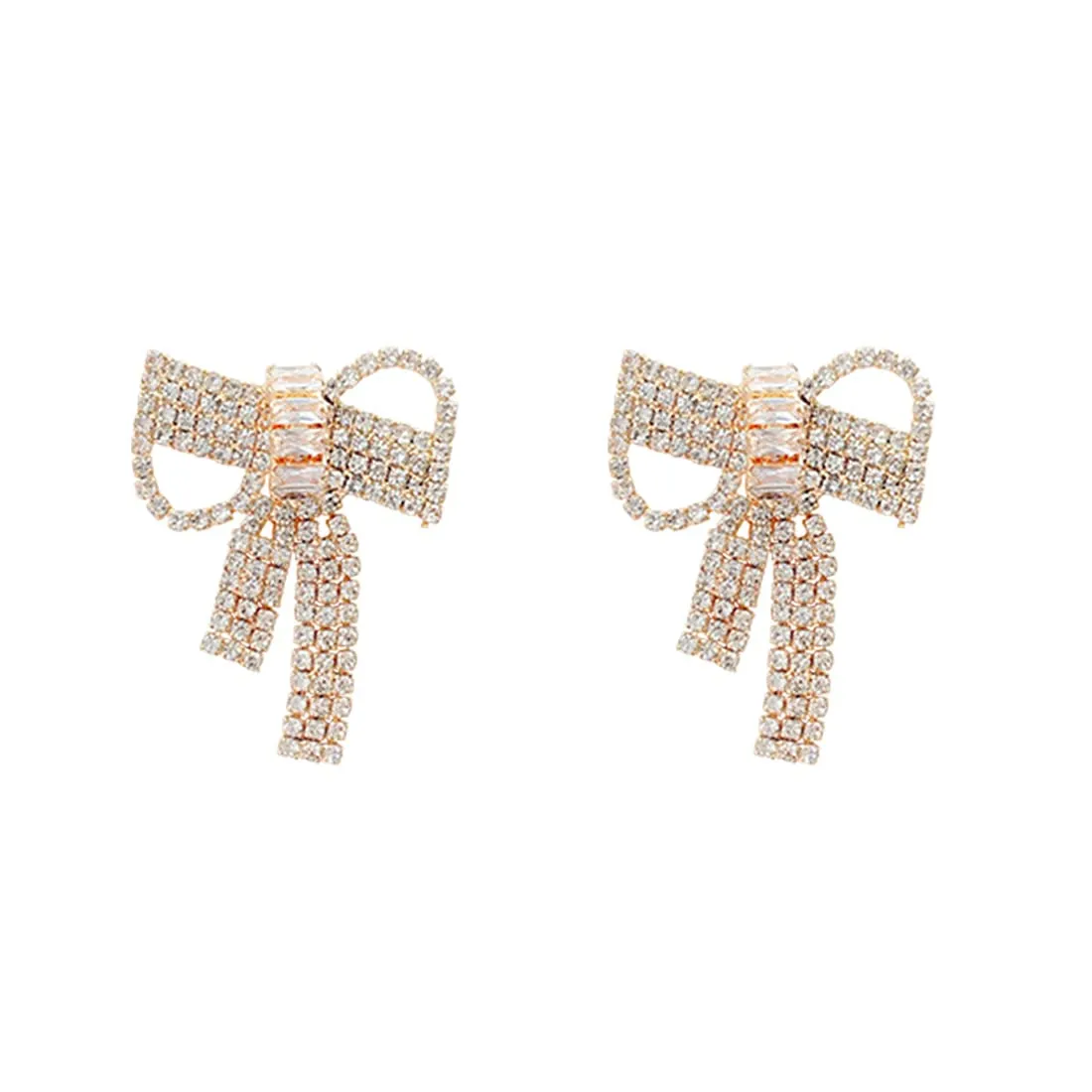 Yellow Chimes Earrings For Women Gold Tone Sparkling Crystal Studded Bow Knot Shape Drop Earrings For Women and Girls