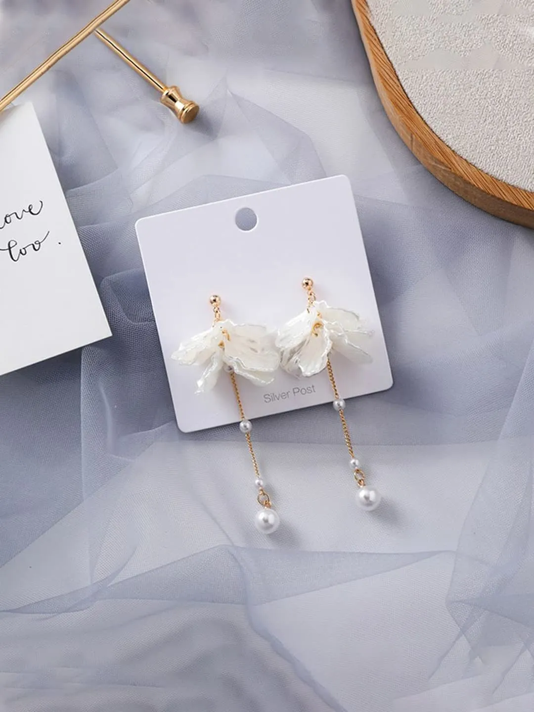 Yellow Chimes Earrings For Women White color Floral Shaped Pearl Drop Earrings For Women and Girls