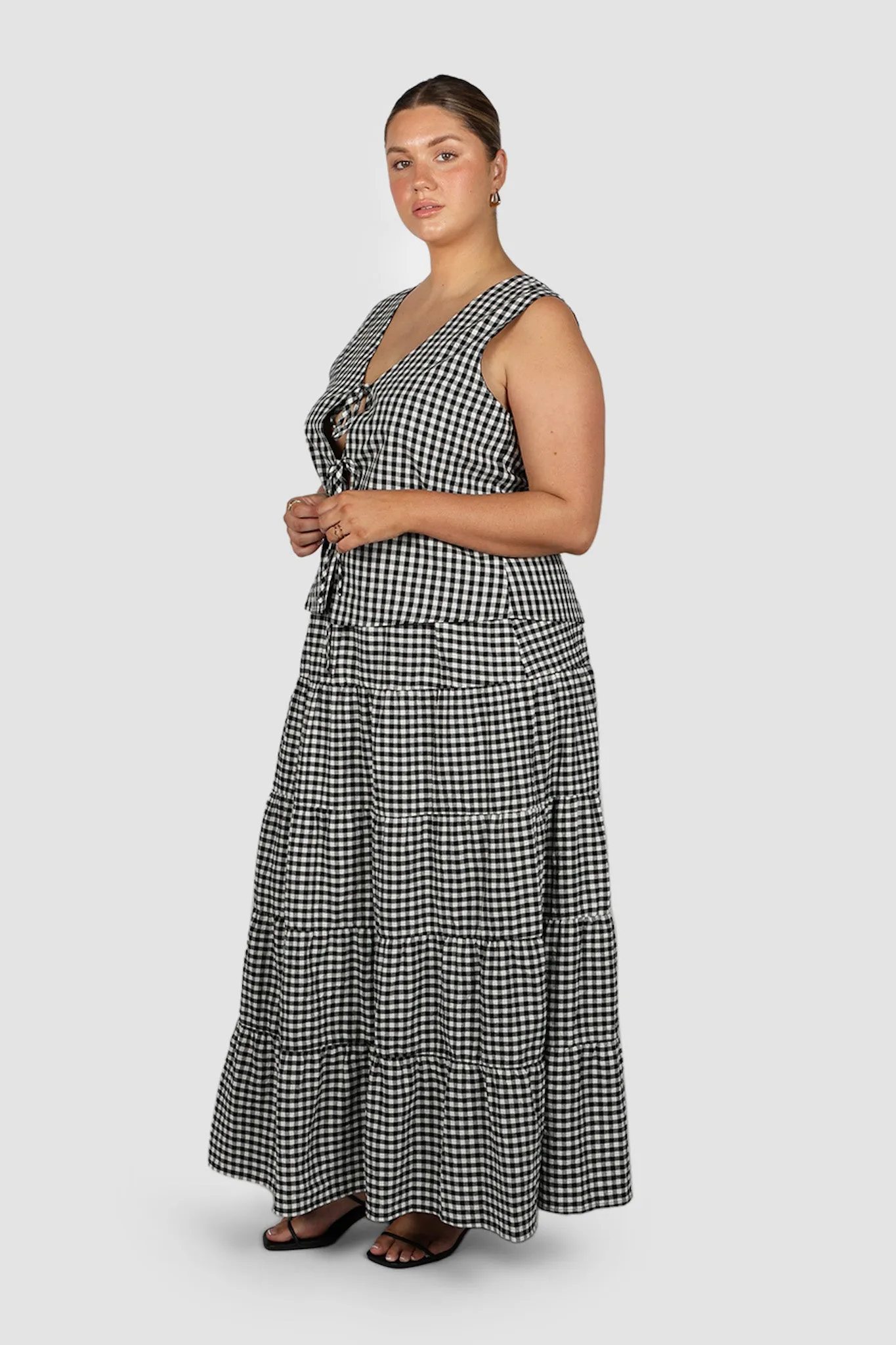 ZYLA MAXI SKIRT B&W GINGHAM